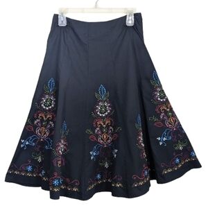 Allison Taylor Skirt Dark Black Embroidered Sequined Paneled Boho Hippie…